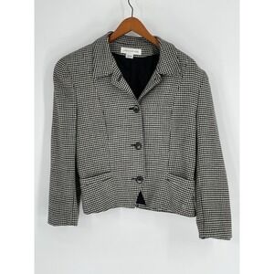 VTG Jones New York Size 12 Made in USA 100% Wool Houndstooth Blazer Jacket Lined